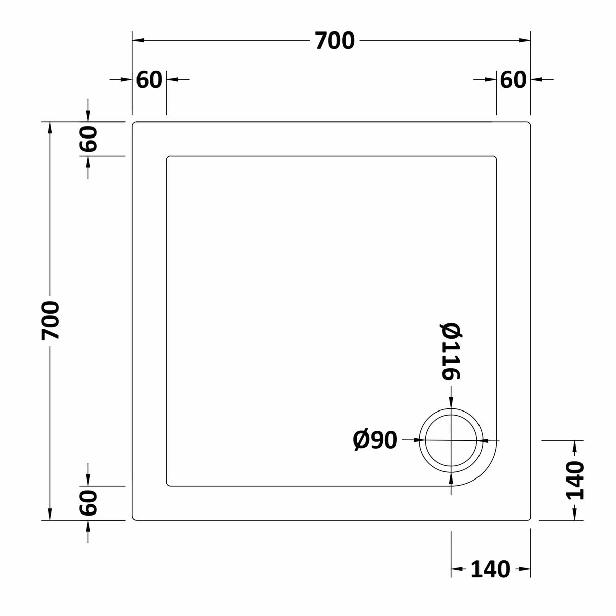 Modern Square Shower Tray, 40mm Profile - Choice of Size and Colour
