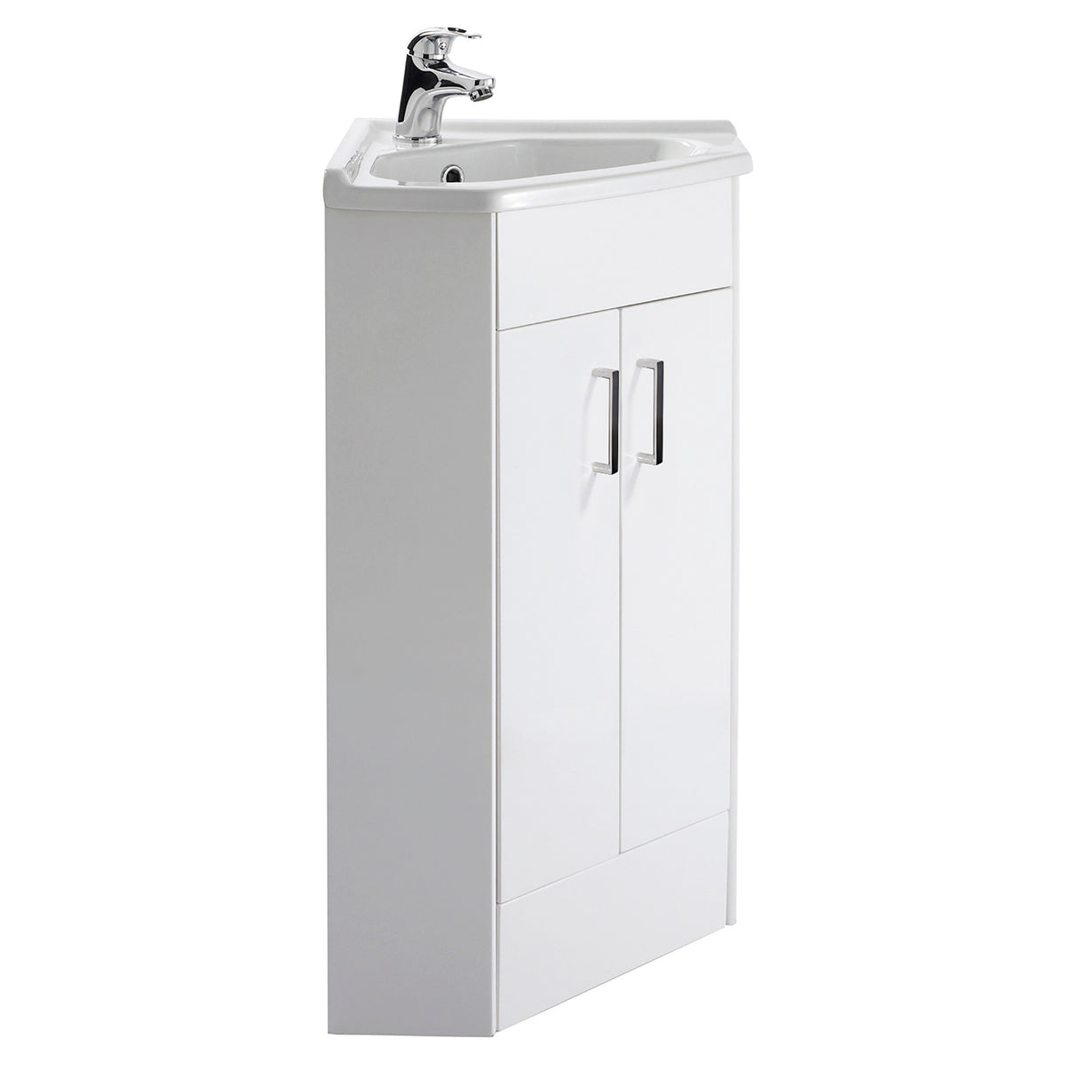 Gloss White Corner Bathroom Cloakroom Vanity Basin Unit - 1 or 2 Door Option