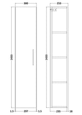 300mm Wall Hung 1 Door Tall Unit – Choice of Colour and Handle Finish