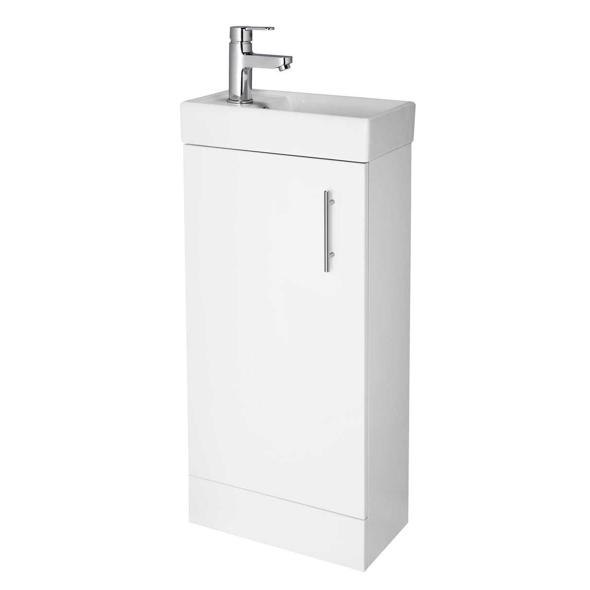 400mm Striking Floor Standing Bathroom Vanity & Basin – Chrome Handle – Gloss White