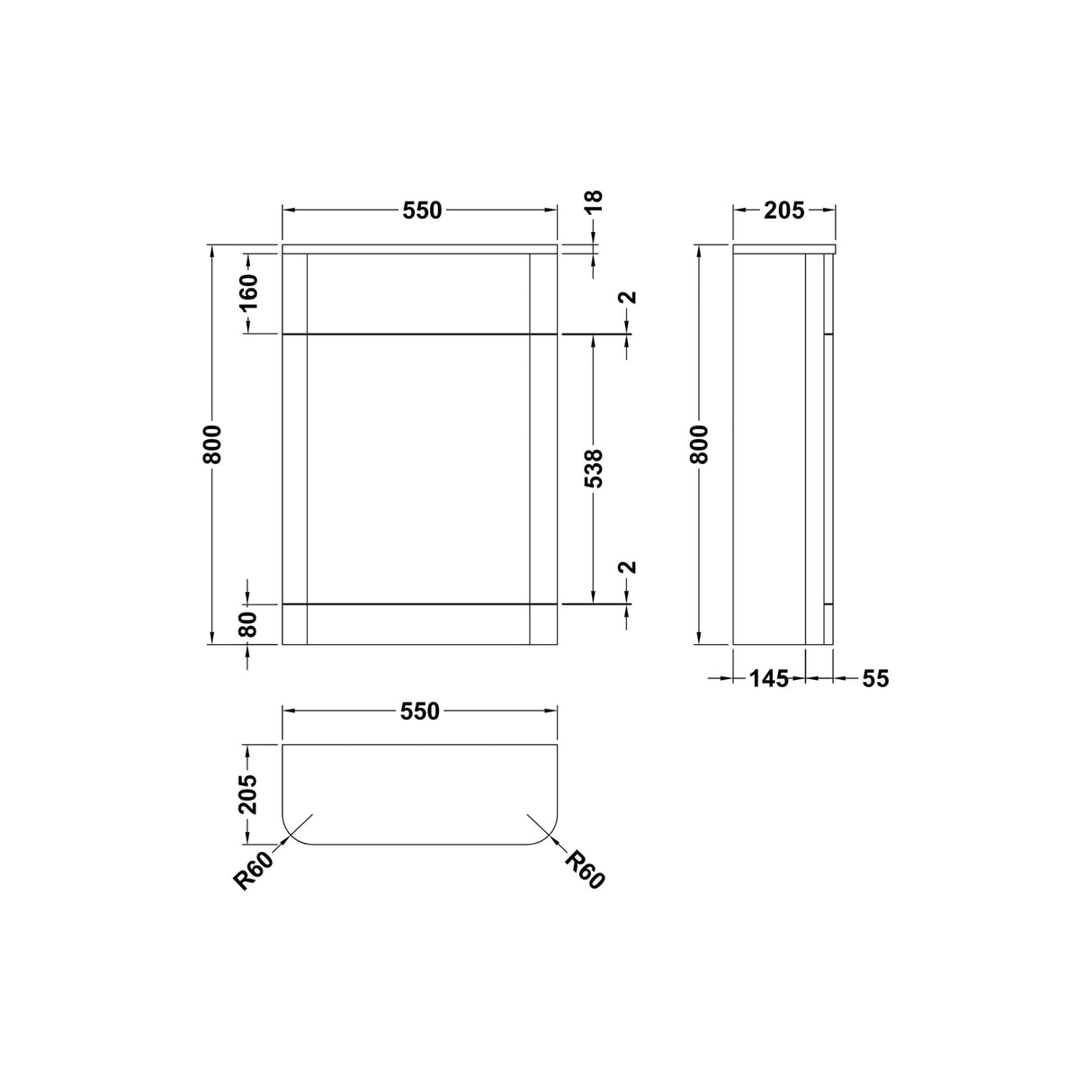 Modern Floor Standing Soft Square WC Toilet Unit - 550mm - Choice of Colour