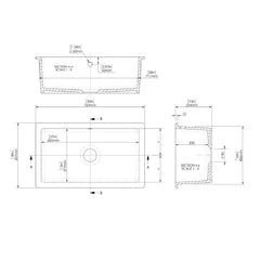 Single Bowl Fireclay Ceramic Rectangular Undermount Kitchen Sink with Overflow - 763mm