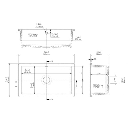 Single Bowl Fireclay Ceramic Square Undermount Kitchen Sink with Overflow