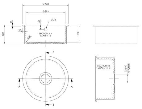 Single Bowl Fireclay Ceramic Round Undermount Kitchen Sink with Central Waste & Overflow