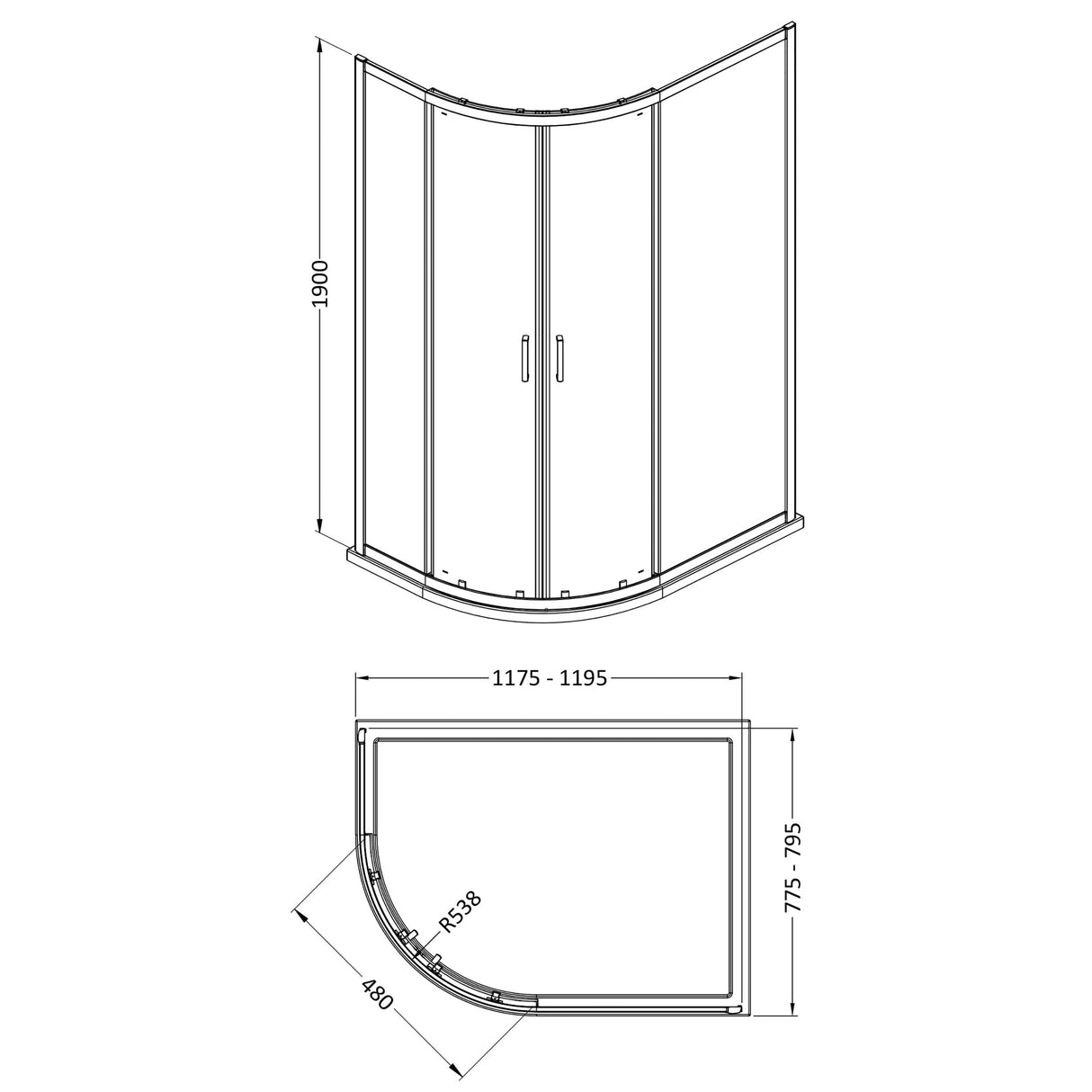 Offset Quadrant Shower Enclosure and Shower Tray - Choice of Size, Tray Orientation and Finish