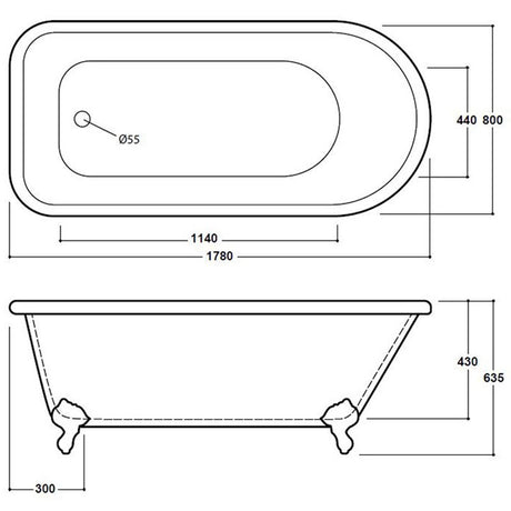 Traditional Single Ended Freestanding Bath and Claw Feet  - 1780 x 800mm