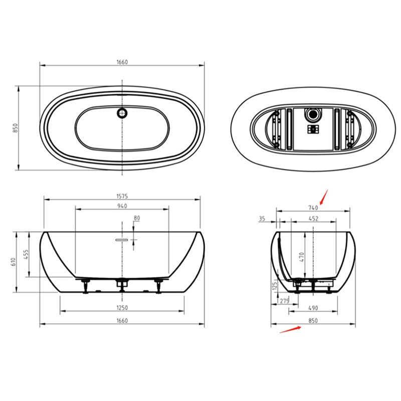 Oval Freestanding Bath - 1600 x 850mm