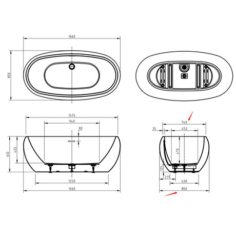 Oval Freestanding Bath - 1600 x 850mm