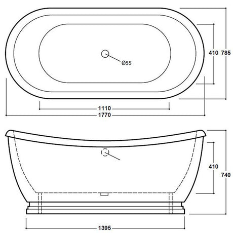 Traditional Freestanding Boat Bath - Grey - 1770 x 740mm