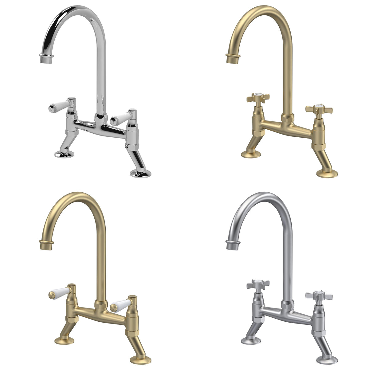 Traditional Bridge Mixer Kitchen Tap - With Multiple Finishes and Handle Options Available