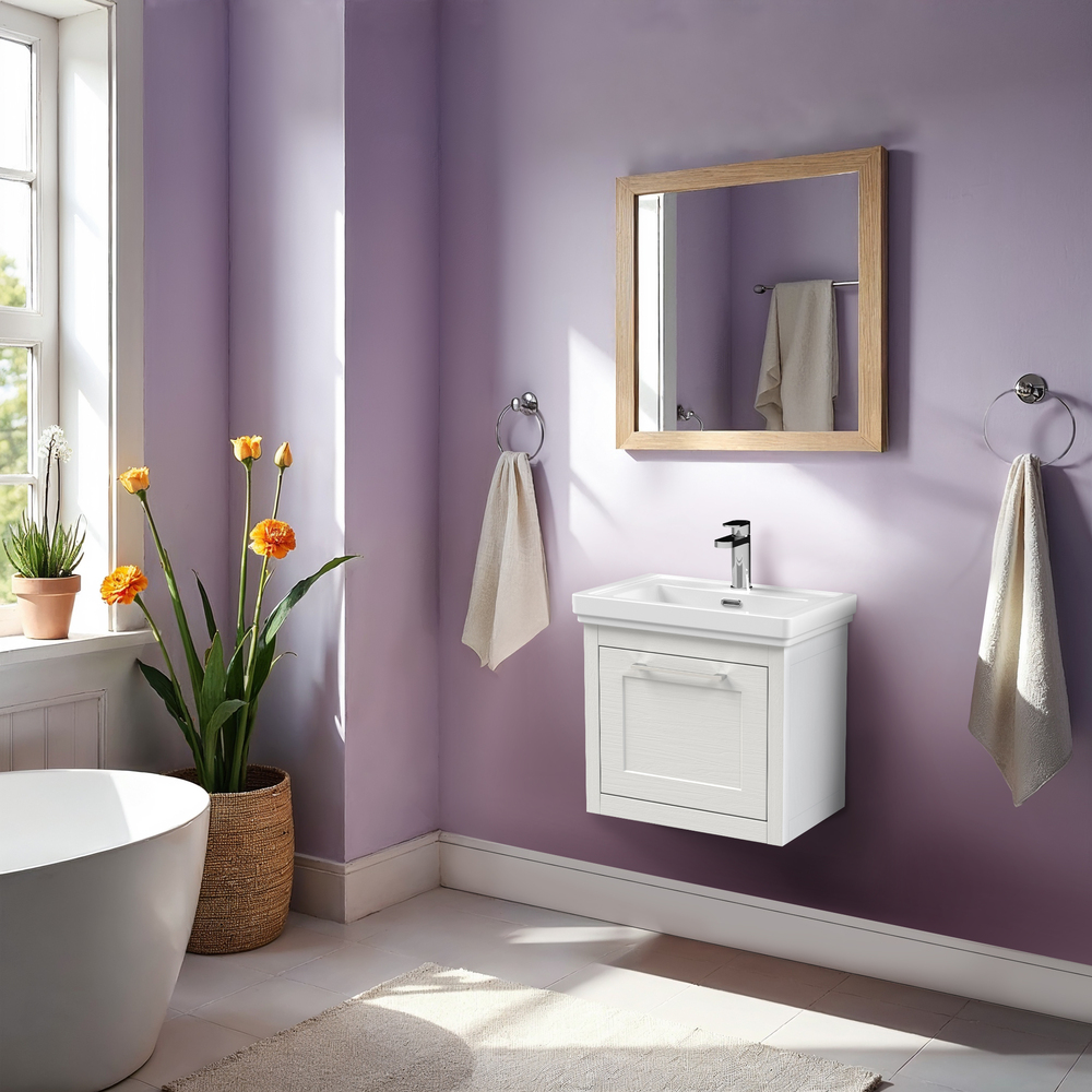 Traditional Wall Hung Vanity Basin Unit with Fireclay Basin - Choice of Size, Colour and Basin Type