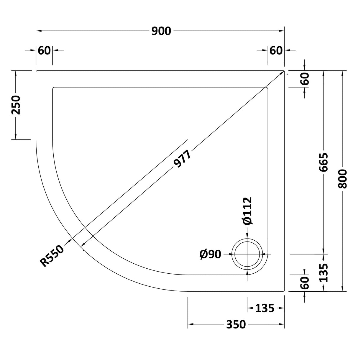 Modern Offset Quadrant Shower Tray  - Left or Right Hand - Choice of Size and Finish