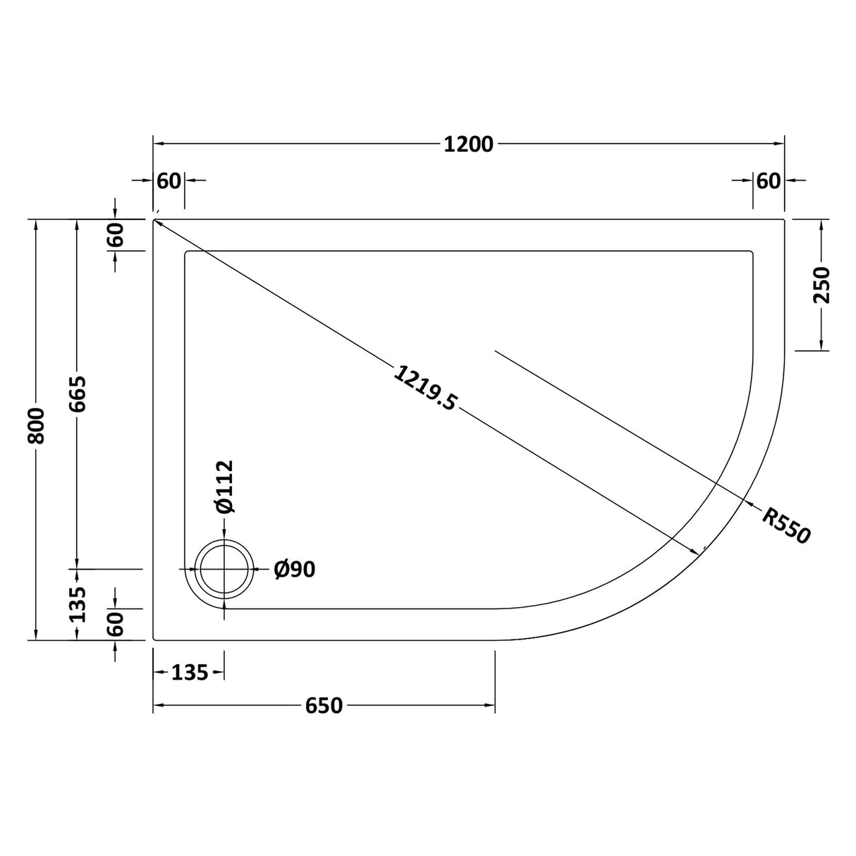Modern Offset Quadrant Shower Tray  - Left or Right Hand - Choice of Size and Finish