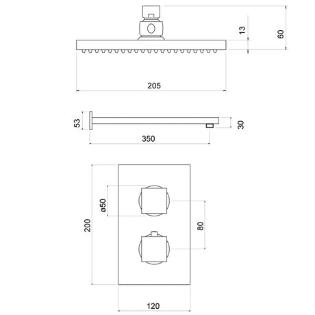 Black Concealed Thermostatic Shower Set with Shower Valve, Head and Arm