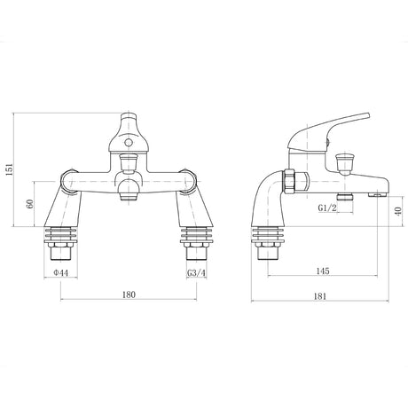 Standard Deck Mounted Single Lever Bath Shower Mixer Tap - Chrome