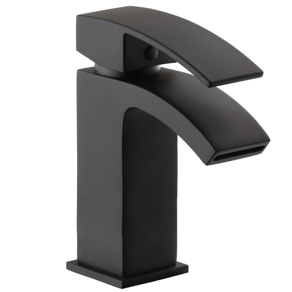 Contemporary Bathroom Curved Spout Mono Basin Mixer Tap - Black