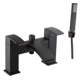Contemporary Bathroom Curved Spout Deck Mounted Bath Shower Mixer Tap - Black