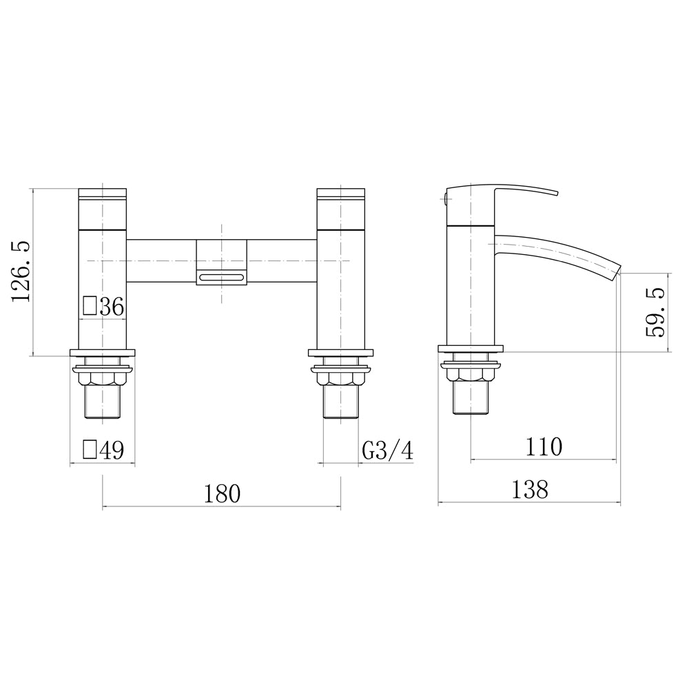 Contemporary Bathroom Curved Spout Deck Mounted Bath Filler Tap - Black