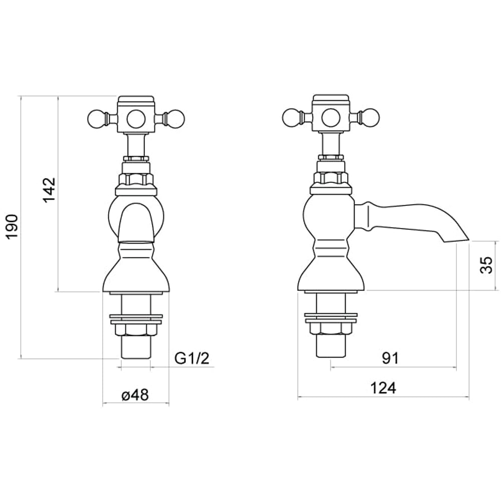 Traditional Bathroom Basin Pillar Taps - Crosshead Handles - Chrome