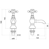 Traditional Bathroom Basin Pillar Taps - Crosshead Handles - Chrome