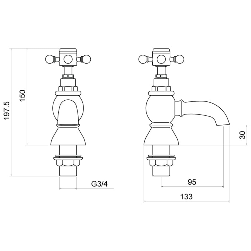 Traditional Bathroom Bath Pillar Taps - Crosshead Handles - Chrome