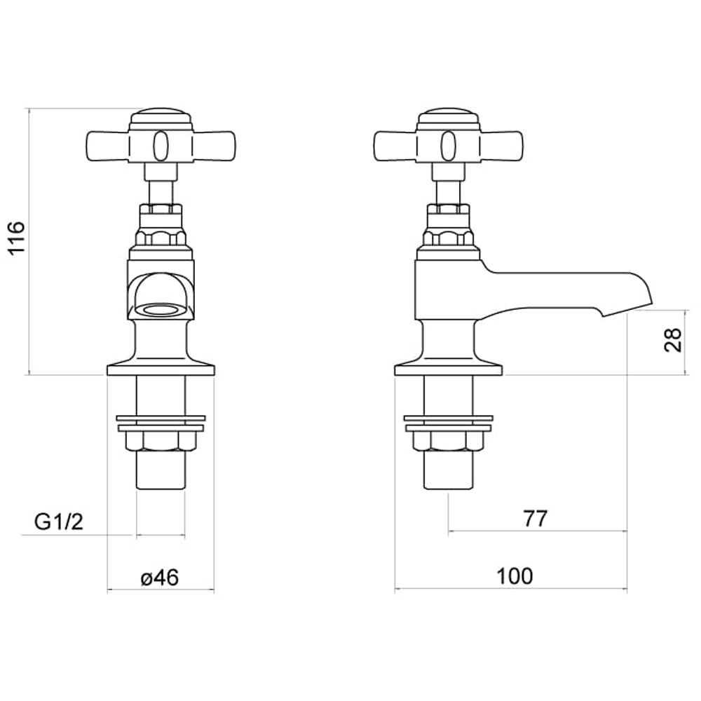 Traditional Crosshead Basin Pillar Taps - Chrome