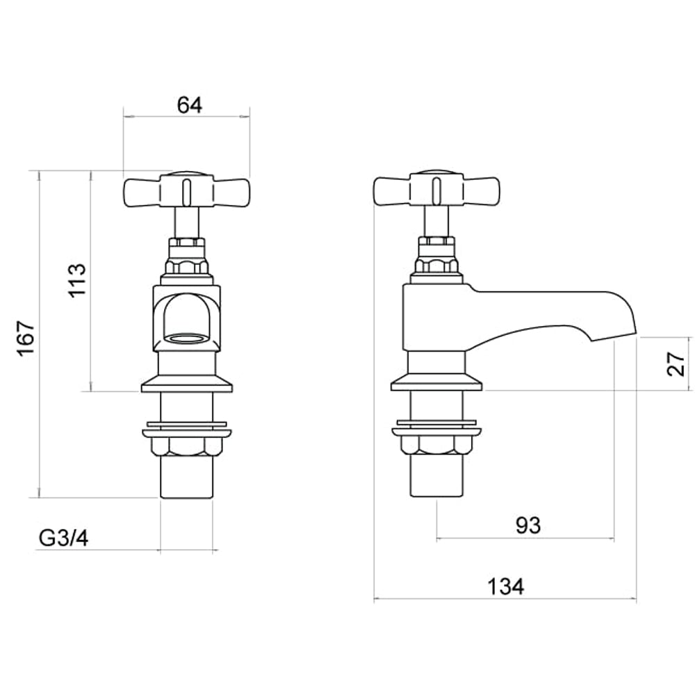 Traditional Crosshead Bath Pillar Taps - Chrome