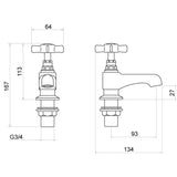 Traditional Crosshead Bath Pillar Taps - Chrome
