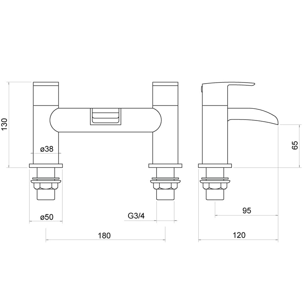 Modern Bathroom Waterfall Spout Deck Mounted Bath Filler Tap - Chrome
