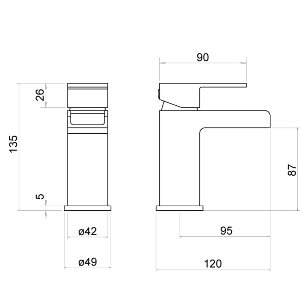Modern Bathroom Single Lever Square Waterfall Spout Mono Basin Mixer Tap - Chrome