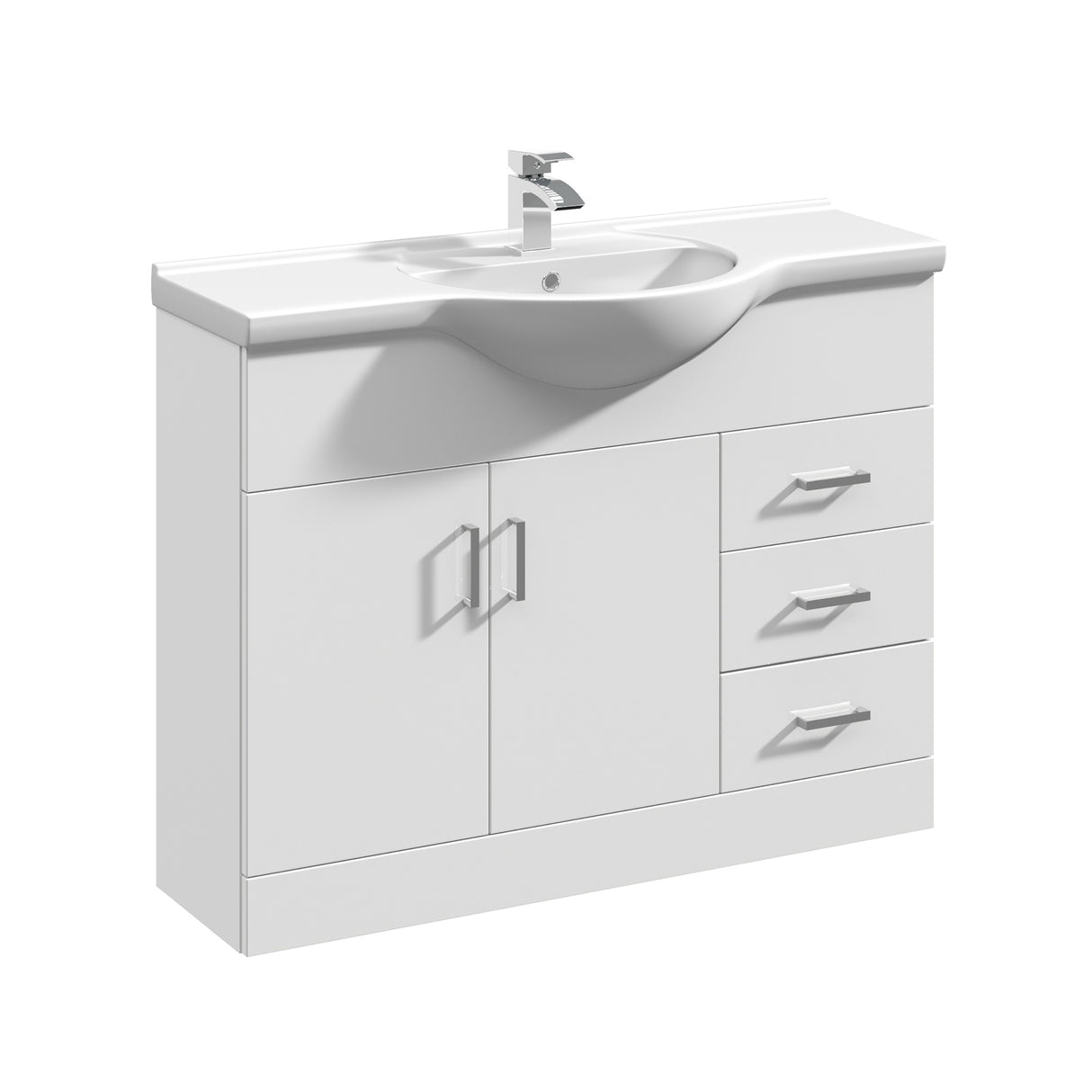 Contemporary Floor Standing Vanity Unit with Round Ceramic Basin – Gloss White, Choice of Doors, Drawers & Sizes