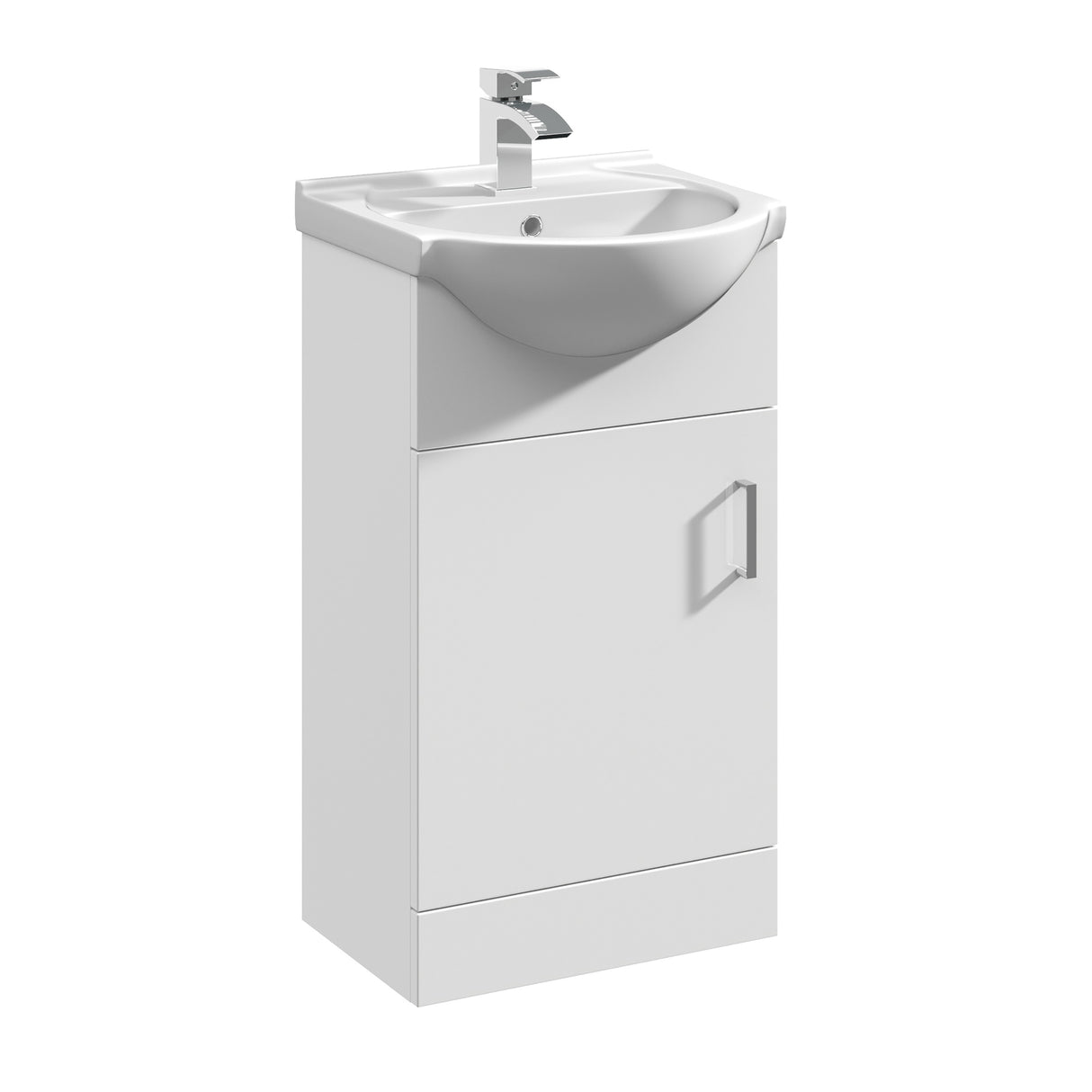 Contemporary Floor Standing Vanity Unit with Round Ceramic Basin – Gloss White, Choice of Doors, Drawers & Sizes