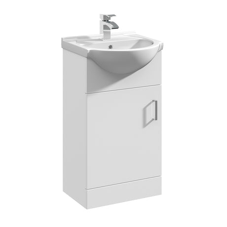Contemporary Floor Standing Vanity Unit with Round Ceramic Basin – Gloss White, Choice of Doors, Drawers & Sizes
