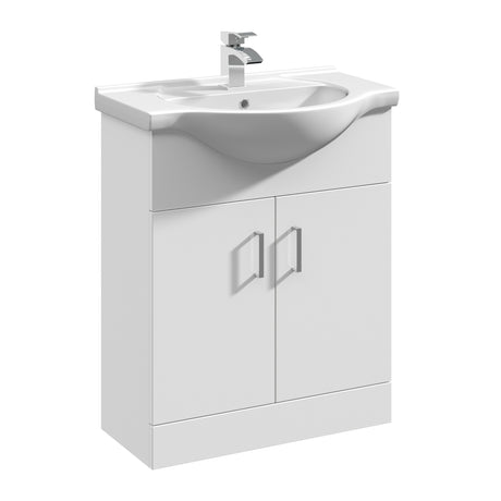 Contemporary Floor Standing Vanity Unit with Round Ceramic Basin – Gloss White, Choice of Doors, Drawers & Sizes