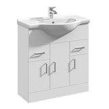 Contemporary Floor Standing Vanity Unit with Round Ceramic Basin – Gloss White, Choice of Doors, Drawers & Sizes