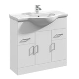 Contemporary Floor Standing Vanity Unit with Round Ceramic Basin – Gloss White, Choice of Doors, Drawers & Sizes