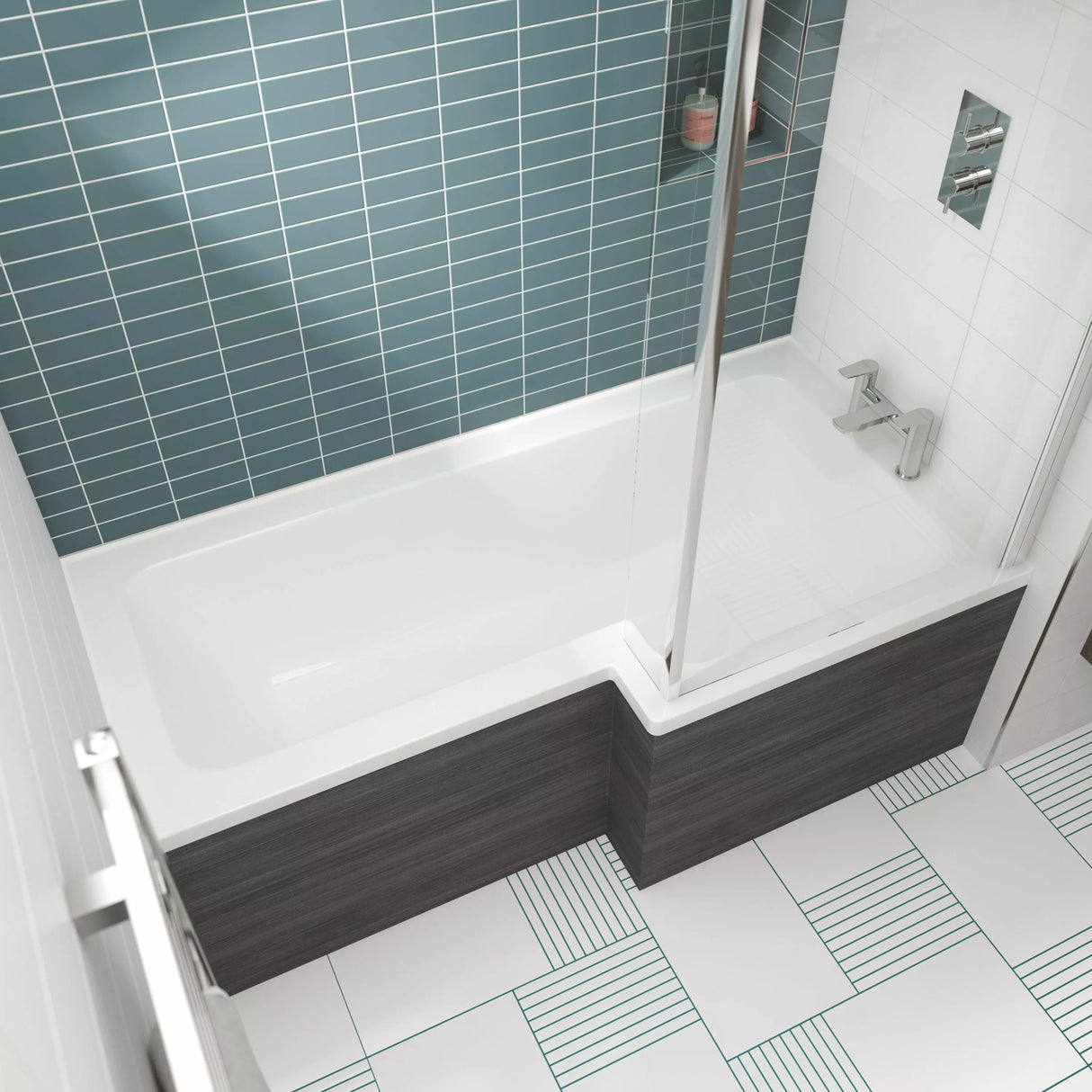 Modern Square Shower Bath - Choose Size and Left or Right Orientation