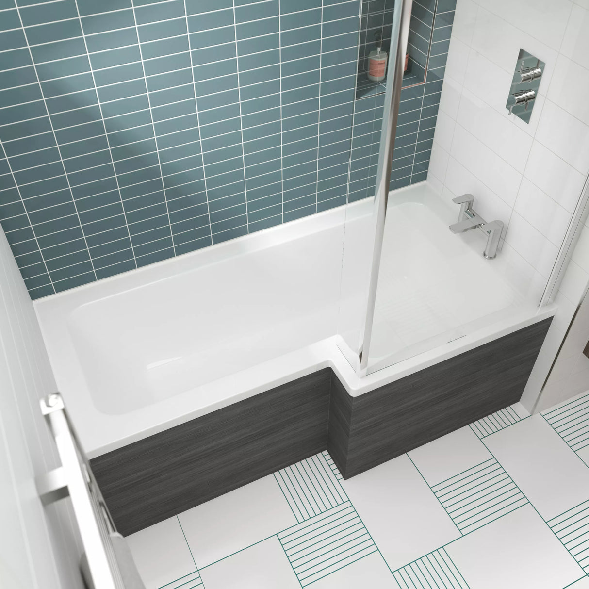 Modern Square Shower Bath - Choose Size and Left or Right Orientation