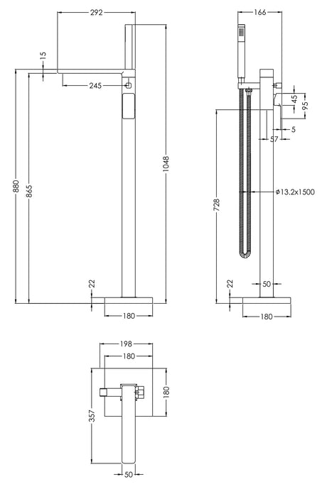 Contemporary Square Freestanding Bath Shower Mixer Tap with Kit - Choice of Colour