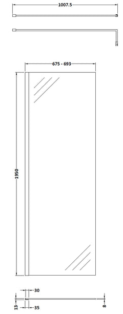 Contemporary 8mm Glass Walk In Wetroom Screen and Hinged Return Screen and Shower Tray - Choice of Size and Finish